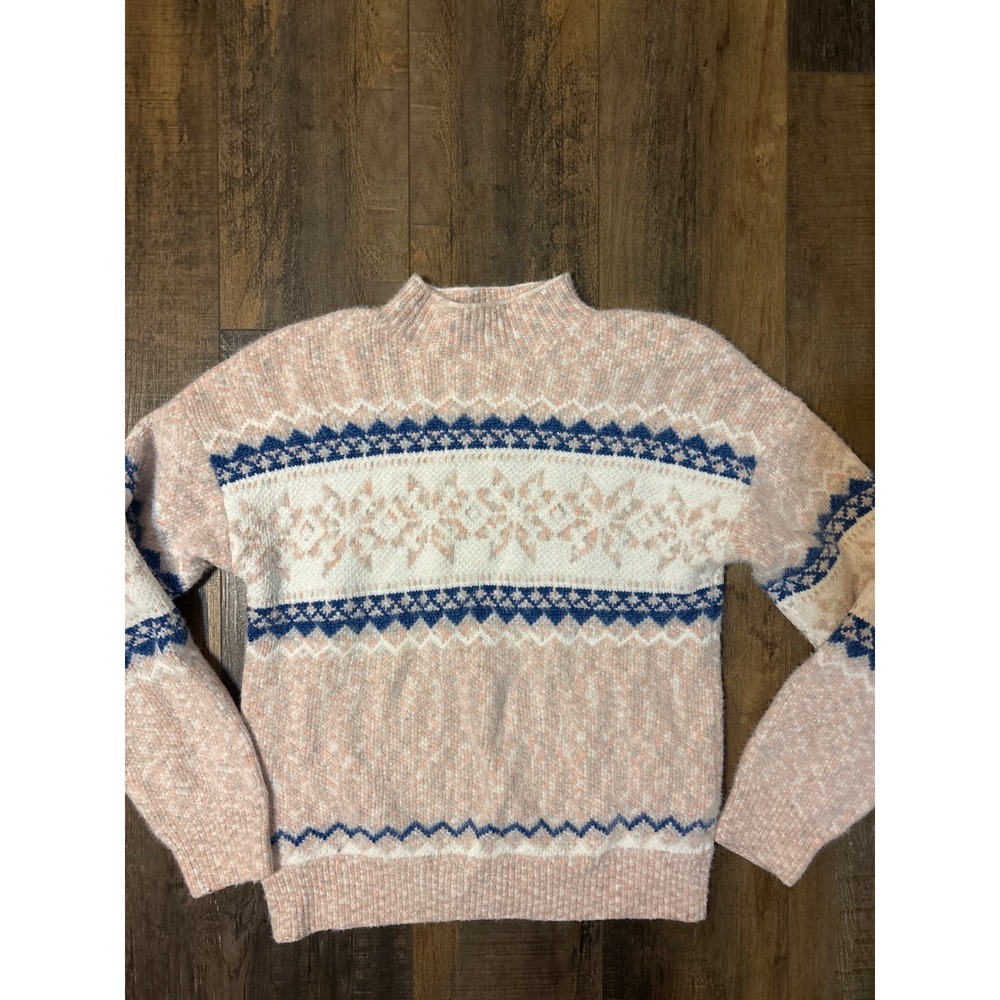 Altar'd State Pink Fair Isle Snowflake Mock Neck Sweater Womens XS